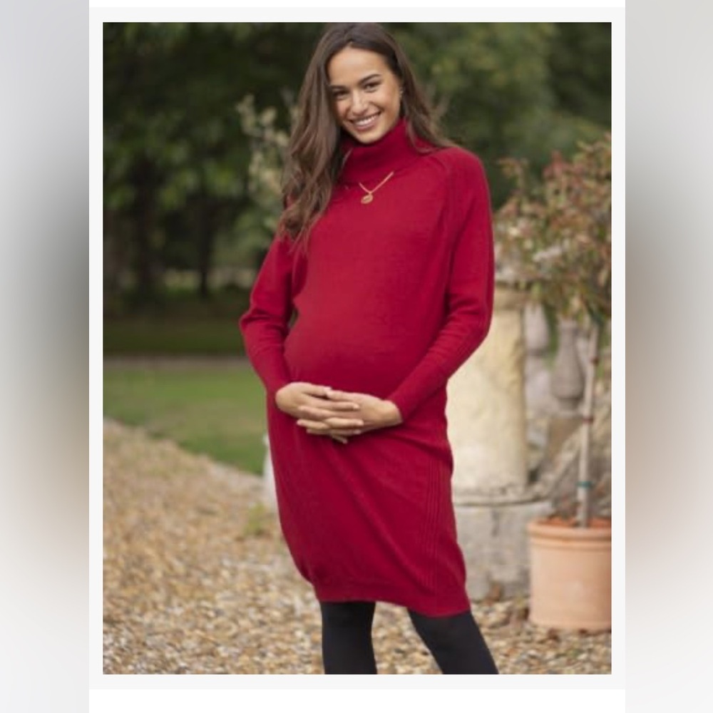seraphine elena rollneck rib detail dress red nwt
